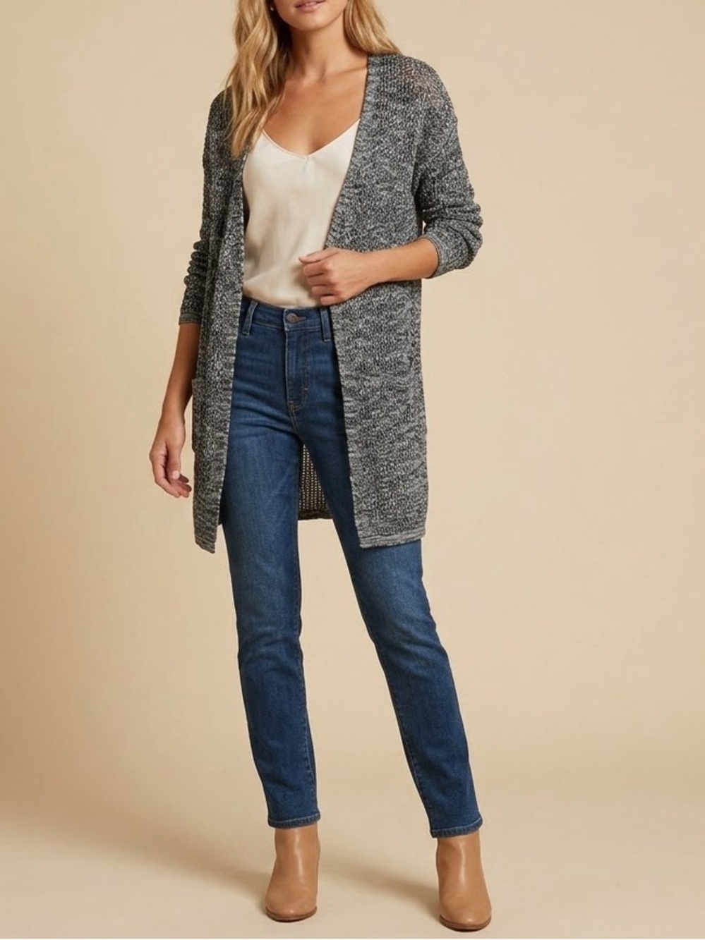 UNIVERSAL Thread open front long Cardigan Sweater XSMALL black